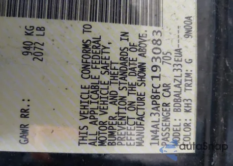 2015 Nissan Altima 2.5 from USA, damaged, VIN 1N4AL3AP8FC193083